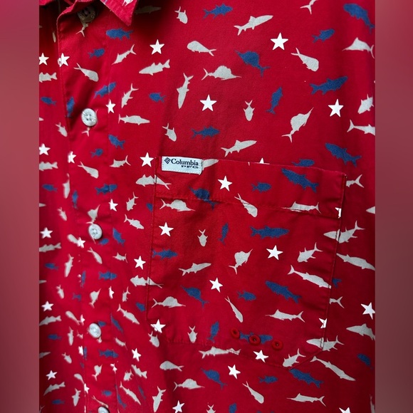 Columbia Men's Red Patterned Casual Button Down PFG Shirt Size Large - Picture 6 of 6